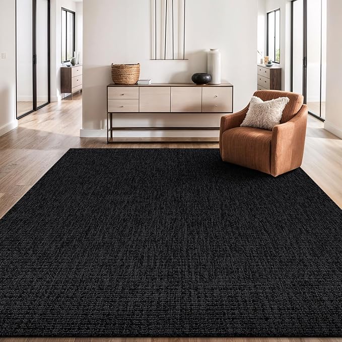 Beverly Rug Easy Jute Rug 4x6 Solid Washable Durable Outdoor Indoor Area Rugs for Living Dining Room Patio Office Stain Resistant Non Shedding Casual Indoor Outside Carpet (4 x 6 Dark Gray)