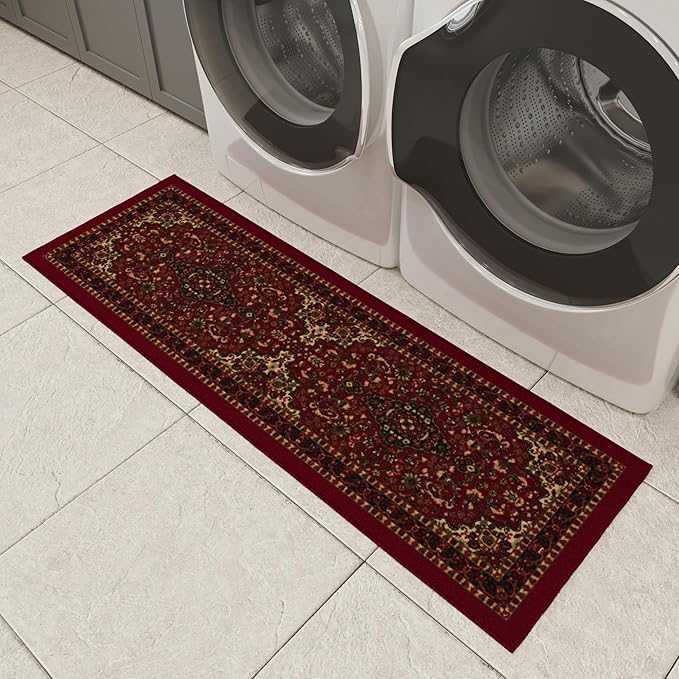 Ottomanson Hallway Runner Rug 20" x 59" Non Slip Oriental Area Rugs Easy to Clean Laundry Rug Runner Durable & Pet Friendly Floor Carpet Runners for Hallways Entryway Living Room Kitchen, Red