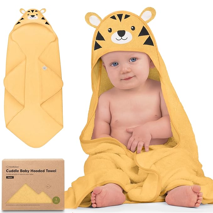 KeaBabies Hooded Baby Towel for Newborn - Viscose Derived from Bamboo Large Baby Bath Towels with Hood for Boys, Girls, Toddler, Extra Absorbent & Soft Newborn Bath Essentials (Tiger)