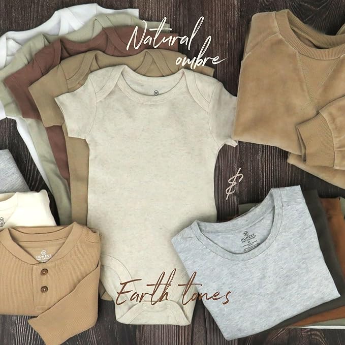 HonestBaby Unisex-Baby 5-Pack Short Sleeve T-Shirts 100% Organic Cotton Baby, Toddler, Little Kid, Boy, Girl, Unisex