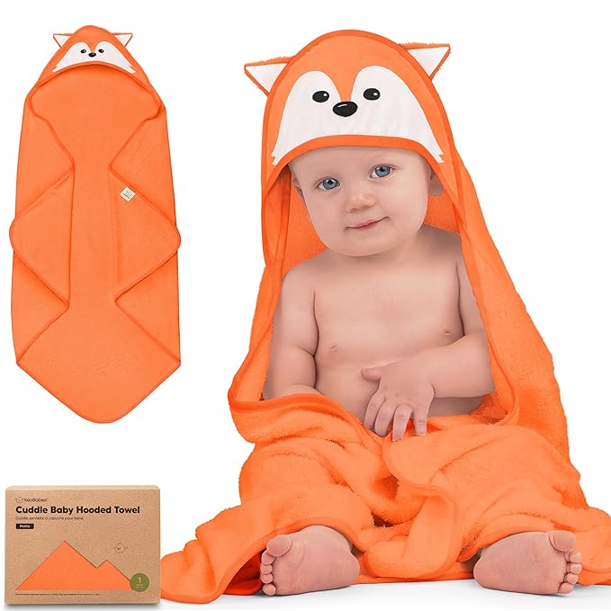 KeaBabies Hooded Baby Towel for Newborn - Viscose Derived from Bamboo Large Baby Bath Towels with Hood for Boys, Girls, Toddler, Extra Absorbent & Soft Newborn Bath Essentials (Fox)