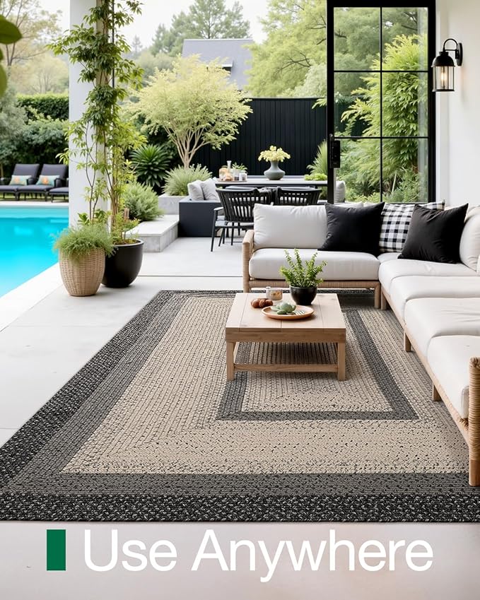 LUMI Area Rug 8x10 for Living Room, Natural Handwoven Rugs Non Slip, Farmhouse Braided Carpets No Shedding for High Traffic, Dining Room, Indoor, Outdoor, Patio