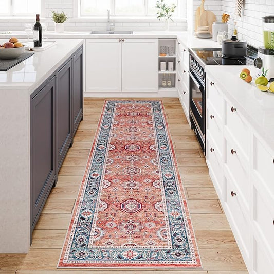 Dripex Kicthen Runner Rug-2x6 Washable Distressed Hallway Oriental Medallion Carpet Runner Non-Slip Non-Shedding Laundry Mat Foldable Thin Entry Throw Area Rug for Living Room Bedroom
