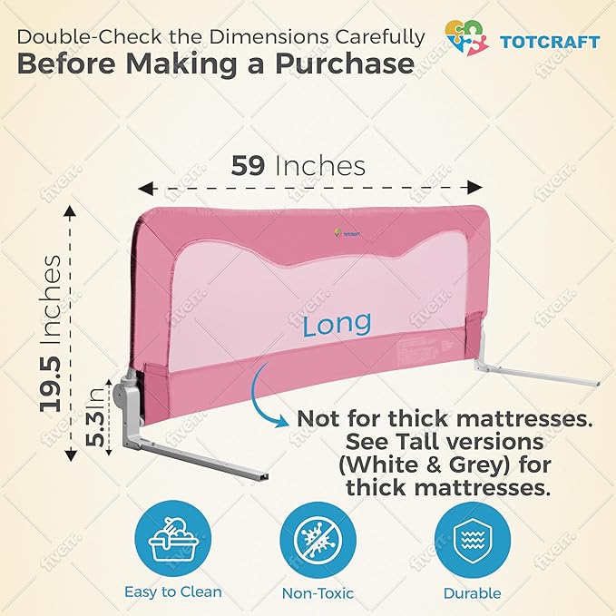 Bed Safety Rails for Toddlers - Bed Rail Guard for Queen, King, Full Szie, Twin Mattress Bed (Pink, 59x19.5 Inch (Pack of 1))