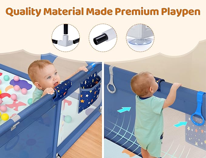 CoziBB Baby Playpen with Mat, 71" × 59" Extra Large Playpen for Toddler, Baby Playard with Breathable Mesh, Fence Play & Sleep Area for Indoor & Outdoor