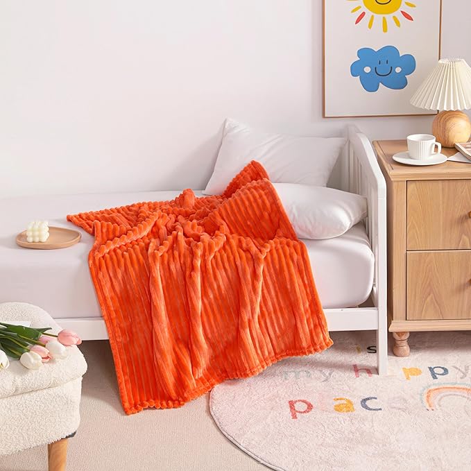 NTBAY Flannel Fuzzy Toddler Blanket, Fluffy Warm and Lightweight Reversible Stripes Design Baby Plush Blanket, 30x40 Inches, Orange