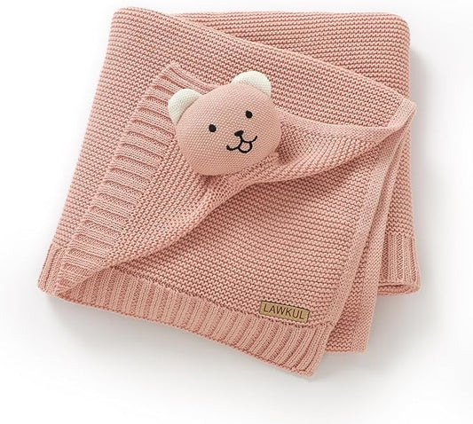 LAWKUL Baby Blanket Bear Lovey Soft Plush Security Blanket for Newborns Infants Boy Girl Knit Snuggle Comfort Pink 40x30in
