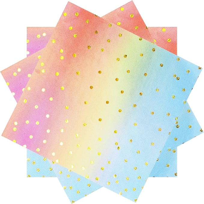 13X13 Inch Pink and Gold Napkins,Pink Rainbow Disposable Cocktail Paper Napkins for Women Birthday Wedding Rainbow Party Supplies