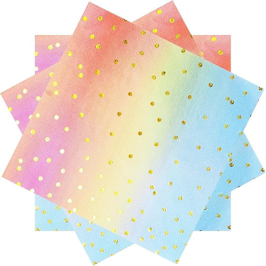 13X13 Inch Pink and Gold Napkins,Pink Rainbow Disposable Cocktail Paper Napkins for Women Birthday Wedding Rainbow Party Supplies