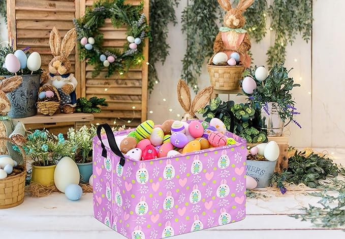 Rectangle Canvas Easter Basket, Rabbit, Laundry Basket, Storage Box for Toys Clothes Choice for Boys and Girls (Purple)