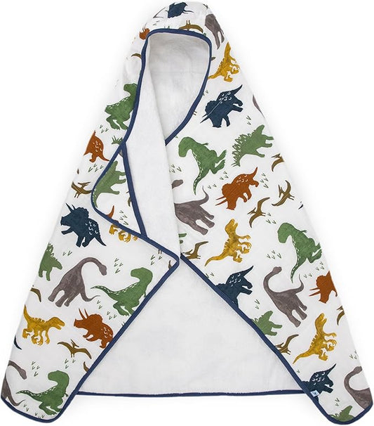 Little Unicorn Premium Hooded Bath Towel| Absorbent Cotton & Terry Blend | Larger Size, 1-6 Years (Dino Friends)