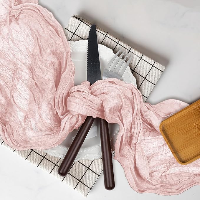 Le courant 12pcs 10Ft Cheesecloth Table Runner, Rustic Boho Gauze Cheese Cloth Runner Table Runner for Weddings Bridal Baby Shower Birthday Holiday Parties Home Decor, Dusty Pink