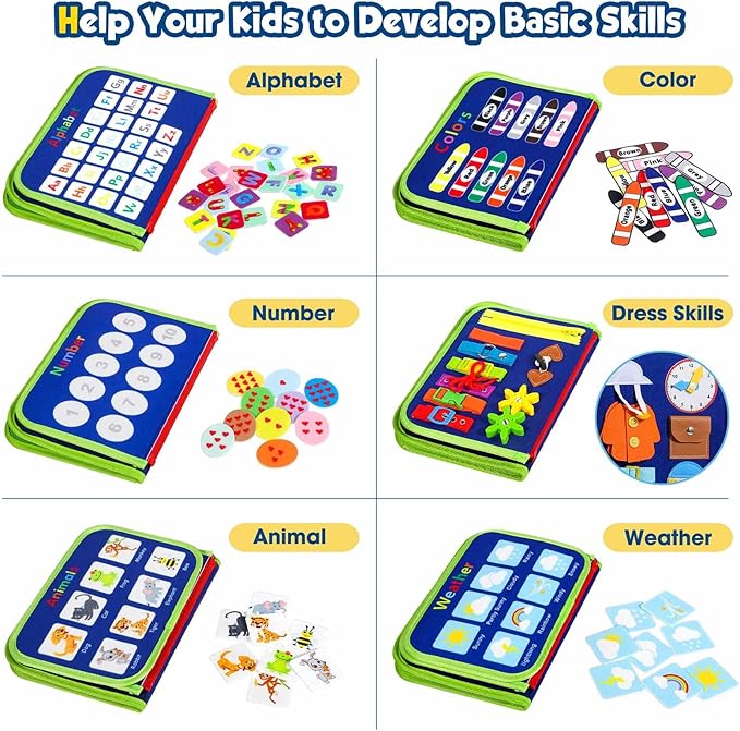 Winblo Toddler Busy Board - Montessori Toys for Toddler Boy Birthday Gift, Educational Learning Sensory Busy Book for Toddler Boys, Toddlers Activities Travel Toys for Airplane Car
