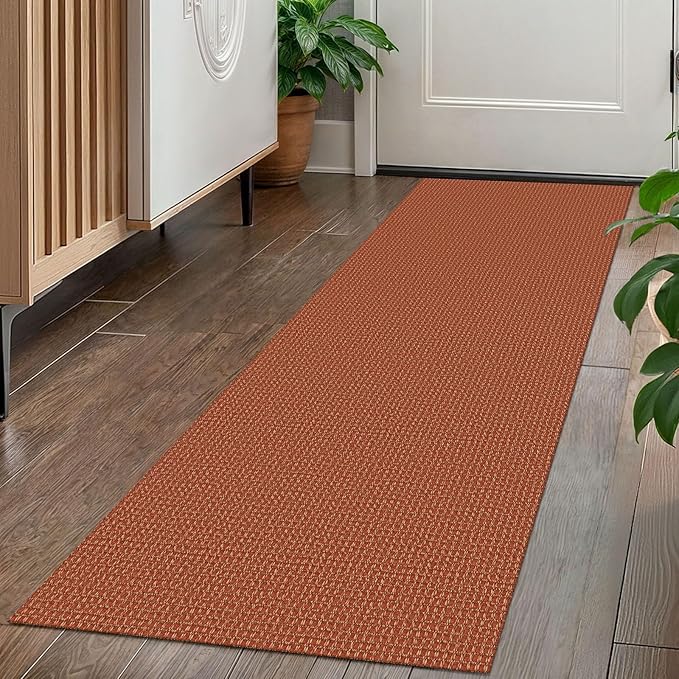 KOZYFLY Runners for Hallways 2x5 ft Washable Kitchen Runner Non Slip Rubber Backed Hall Runners Cotton Entryway Runner Rugs Floor Carpet for Indoor Backdoor Bedroom Kitchen, Orange/Tan
