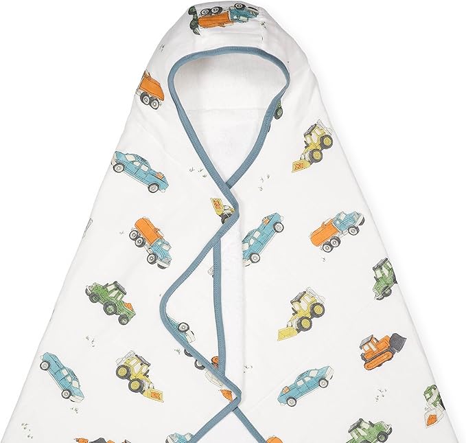 Little Unicorn Premium Hooded Bath Towel| Absorbent Cotton & Terry Blend | Larger Size, 1-6 Years (Work Trucks)