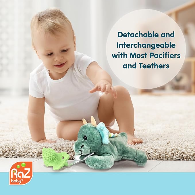 RaZbaby Cow RaZbuddy w/RaZberry Teething Relief Pacifier – Soothes Sore Gums w/Nature-Inspired Texture, 100% BPA-Free Silicone Teether, Detachable Stuffed Animal – 3 Months+ Teether, Grey
