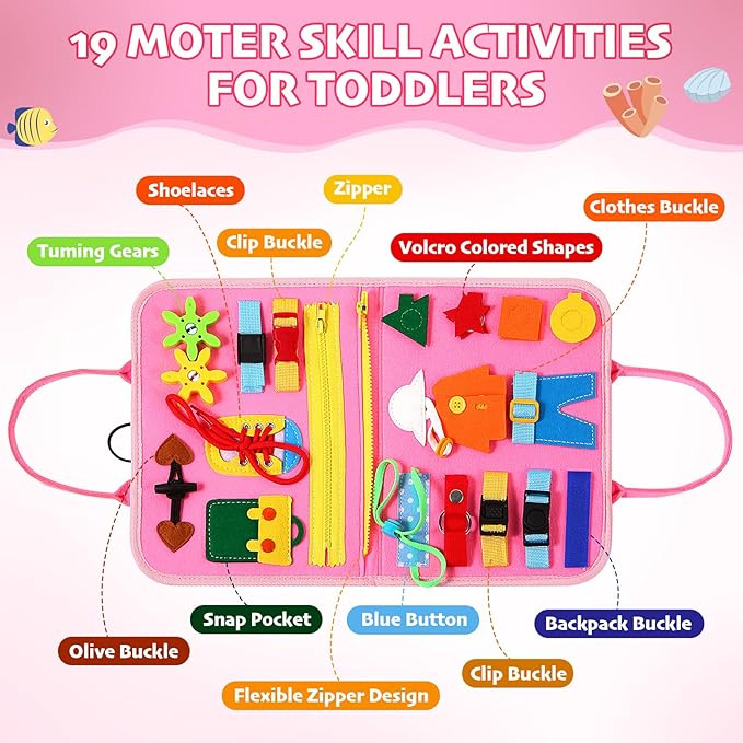 Hooku Busy Board for 1 Year Old, Montessori Sensory Toys for Toddlers 1-3, Fine Motor Learning Activities, Toddler Travel Toys, Birthday Gifts for Baby Boy or Girl