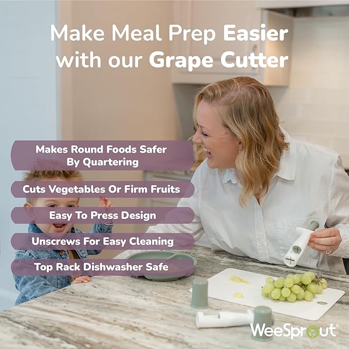 Baby Led Weaning Kitchen Tool Set, Includes Crinkle Cutter, Grape Cutter & Sandwich Cutter, Made In Collaboration With Feeding Specialist, Durable & Dishwasher Safe, Matte Green