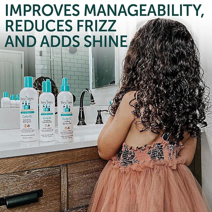 Fairy Tales Curly Q Hydrating Kids Shampoo 12oz and Conditioner 8oz - Paraben, Sulfate, Gluten, and Nut Free - For All Curl Types Including Multi Cultural Hair (2 Pack)