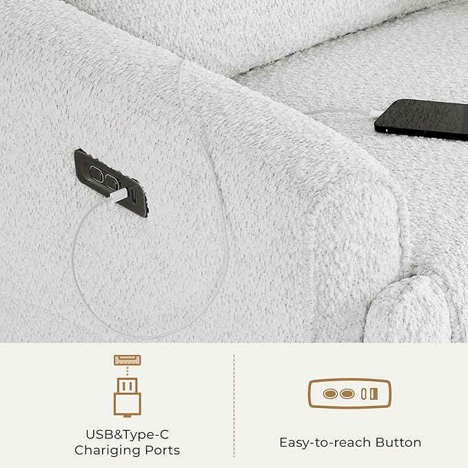 CHITA Electronic Power Recliner Chair Swivel Glider, FSC Certified Modern Nursery Rocking Chair with USB and Type-C Ports, Boucle White