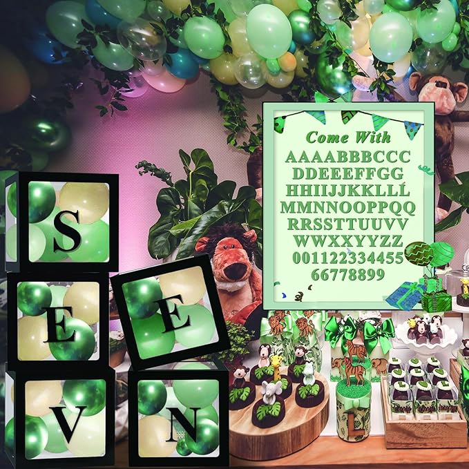 Ledido Black Transparent Balloon Boxes With 78 Letters, Letter Box for Baby Shower Clear Baby Box Black Balloon Boxes for Birthday, Bridal Shower, Graduation Prom Party Decoration, 5 PCS