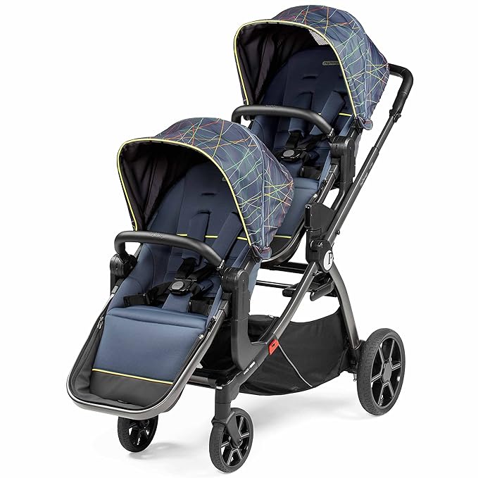 Peg Perego Ypsi – Compact Single to Double Stroller – Compatible with All Primo Viaggio 4-35 Infant Car Seats & Ypsi Bassinets - Made in Italy - New Life (Blue) Innovative Eco-Sustainable Fabric
