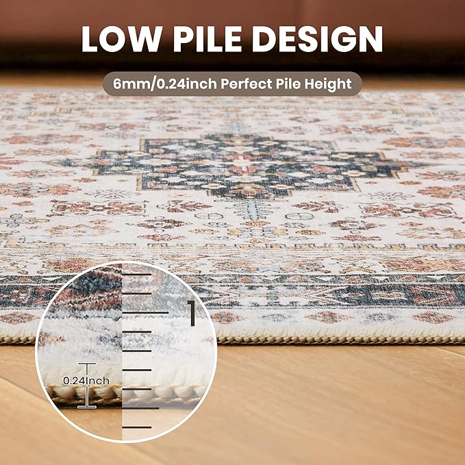 zesthome 5x7 Area Rugs - Ultra-Thin Washble Rug, Stain Resistant Anti Slip Backing Rugs for Living Room,Bedroom, Vintage Home Decor Area Rug (Multi,5'x7')