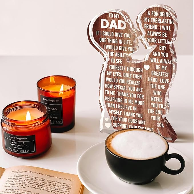 MAMAGIFTREE Fathers Day Presents from Son – Heartfelt Acrylic Plaque for Dad, Unique Father Son Desk Decor Sign – Birthday, Christmas or New Dad Present from Boy