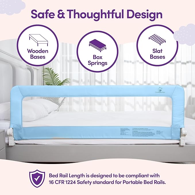 ComfyBumpy 1-Pack Bed Rail for Toddlers 55.5" L x 19.5" H | Toddler Bed Rails for Twin, Full, Queen & King Mattress Size | Swing Down Rail Guard | Mattress Side Rail for Kids | Blue