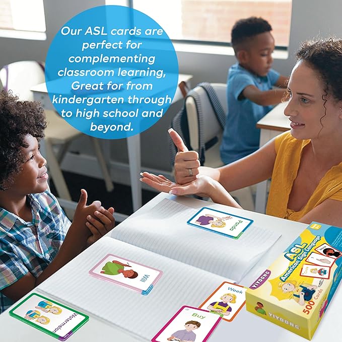 ASL Flash Cards - 500 American Sign Language FlashCards for Beginners and Toddlers, Kids, Teens and Adults Include Verbs, Nouns, Sight Words
