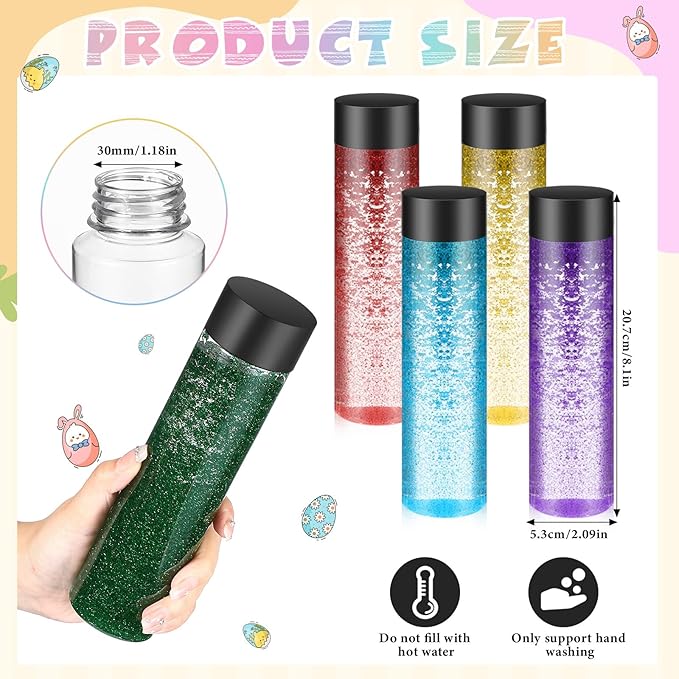 6 Pcs Sensory Bottles Kits for Kids 400 ml Plastic Bottles with Lids Glitter Sequins Accessories Seasons Containers for Relieving Toddlers 1-3 Kids Calm Down Anxiety Disturbed