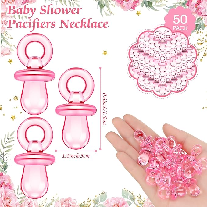 Thyle 51 Pcs Pacifier Hunt Baby Shower Games Include Hunt Sign and 50 Acrylic Pacifiers for Baby Shower Game Decoration Gift Sets Gender Reveal Party Decor(Pink Elephant)