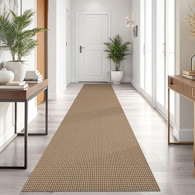 KOZYFLY Boho Runners for Hallways 2.6x10 ft Washable Kitchen Runner Non Slip Rubber Backed Hallway Rugs Cotton Entryway Runner Rug Floor Carpet for Indoor Hall, Backdoor, Kitchen, Tan/Orange/Brown