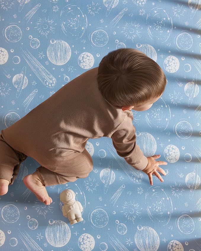 Baby Crib Sheets for Boys Girls, Fitted Crib Sheet Neutral 3 Pack for Standard Crib and Toddler Mattress, Breathable Soft Microfiber Baby Sheet 28x52x8in Green Gray Constellation