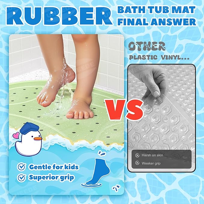 UNEEDE Kids Bathtub Mat Non Slip Shower Mat for Toddlers, Washable Anti Slip Tub Surface, Soft Rubber Mat for Bathtub Shower, Waterproof Bathtub Essentials for Children
