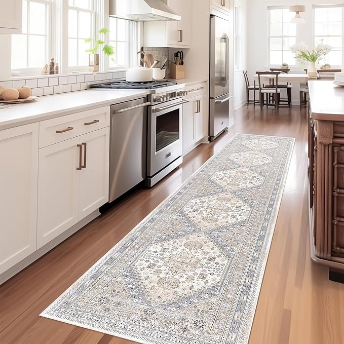 zesthome Washable Runner Rug 2.5x14 - Stain Resistant Entryway Rug,Ultra-Thin Kitchen Rugs, Anti Slip Backing Runner Rugs for Entrance Laundry Room Indoor Hallway (Beige,2.5'x14')