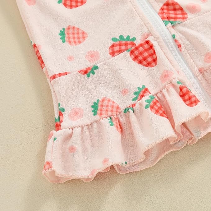 Girls Hooded Zip Terry Coverups Swimsuit Kids Baby Girl Floral Print Short Sleeve Swim Cover-Up Swimwear