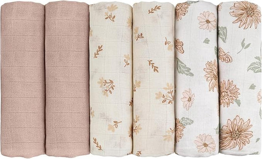 GLLQUEN BABY Receiving Blanket Boy Cotton Muslin Swaddle Blankets Girl Newborn Squares Breathable & Soft Thin Baby Blankets Cloths Double Absorbent Infant Swaddling Wrap - 6 Pack (Sunflower)