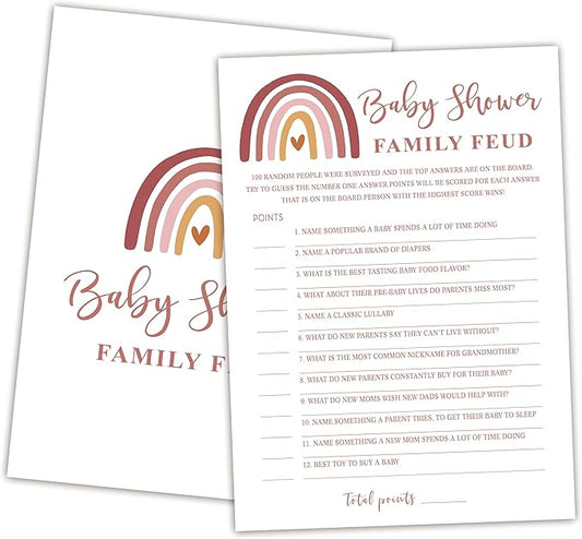 Baby Shower Family Feud Game - Pack of 30 Game Cards 1 Answer Key, Rainbow Baby Shower Game for Boy & Girl, Baby Shower Decorations, Baby Feud Game Supplies-05