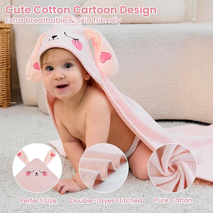 Mooreeke 2 Pack Toddler Towels - 100% Cotton Toddler Hooded Towels - Soft Baby Bath Towel with Hood for Newborn - Comfort Towel for Baby Girls and Boys - Animal Shaped (Lamb & Bunny)