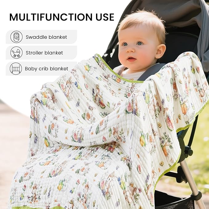 Luxury Muslin Baby Blanket, Soft Swaddle, 6-Layer Cotton Receiving Blanket for Newborn Infant, 43x43 Inch Lightweight Breathable Crib Blanket, Nursery Stroller Toddler Quilt, Animal Print