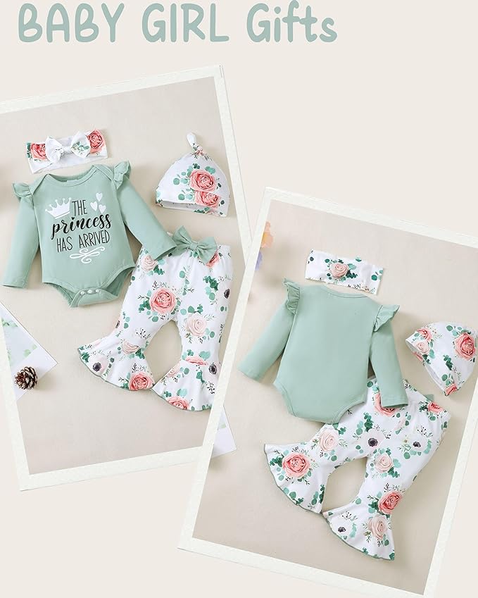Newborn Baby Girl Clothes Infant Outfits Clothing Ruffle Romper Bell Bottoms Flared Pants Outfit Sets for Baby Girls