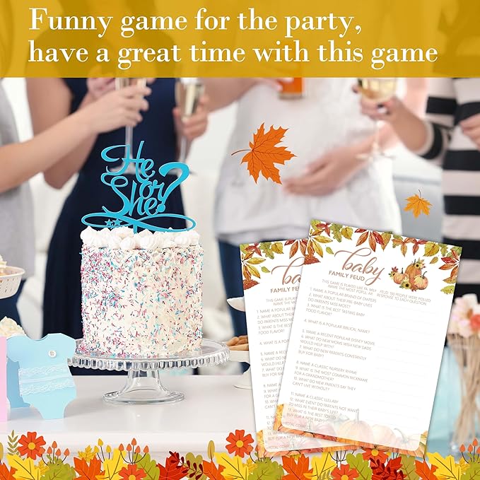Fall Baby Shower Games, Baby Family Feud Game Cards, 5x7 in, Thanksgiving Baby Shower Party Favor Decorations Supplies - A06