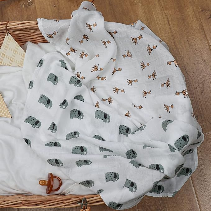 GLLQUEN BABY Receiving Blanket Boy Cotton Muslin Swaddle Blankets Girl Newborn Squares Breathable & Soft Thin Baby Blankets Cloths Double Absorbent Infant Swaddling Wrap - 6 Pack (Giraffe)
