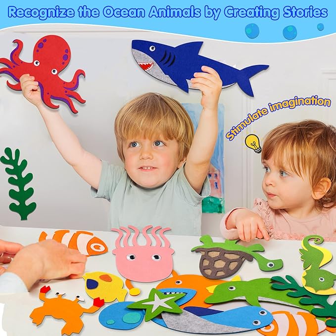 Craftstory Ocean Felt Board Story Set for Toddlers Children Under The Sea 3.5 Feet Flannel-Stories Shark Octopus Toys Wall Activity Storytelling Teaching
