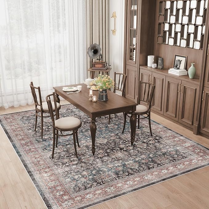 Dripex Washable Area Rug 6x9 Living Room Rug Stain & Water Resistant Foldable Thin Vintage Rugs Bedroom Rug Floor Carpet for Dining Room Kitchen Bathroom Farmhouse Office