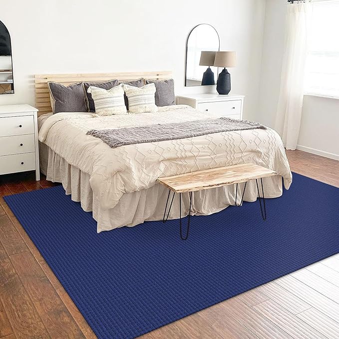 KOZYFLY Washable Area Rug 5x7 ft Rubber Backed Non Slip Rugs for Living Room Braided Cotton Bedroom Rug Woven Office Rugs Indoor Floor Carpets for Dining Bedroom Living Room, Royal Blue/Navy