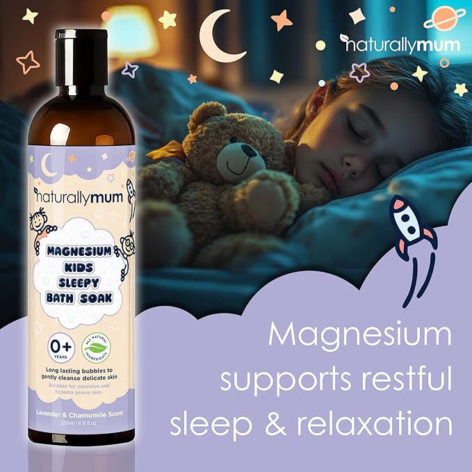 Kids Magnesium Sleepy Bath Soak - Bubble Bath - All-Natural & Calming - Suitable for Newborns with Dry & Sensitive Skin - Lavender & Chamomile Essential Oils – Made in UK - 8.8fl oz