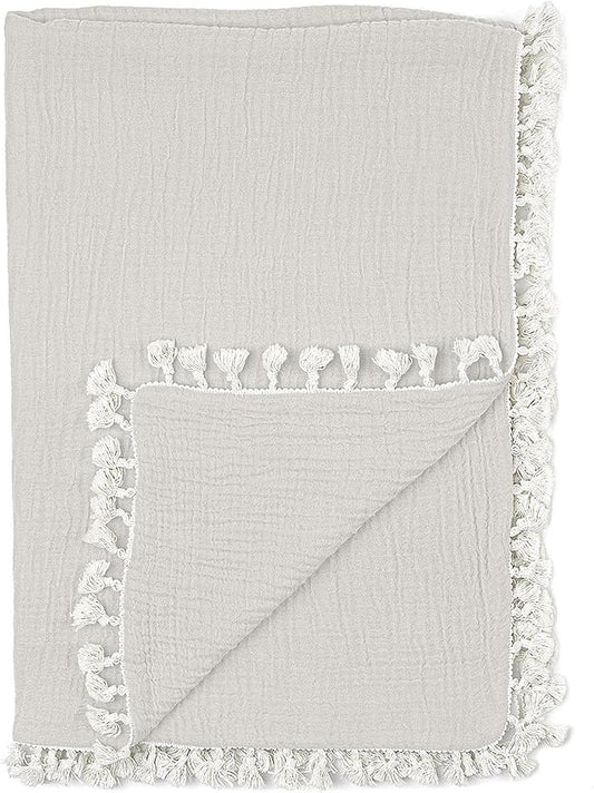 Crane Baby Muslin Swaddle Blanket, Soft Cotton Lightweight Nursery and Stroller Blanket for Baby Boys & Girls, Moonstone, 30" x 40"