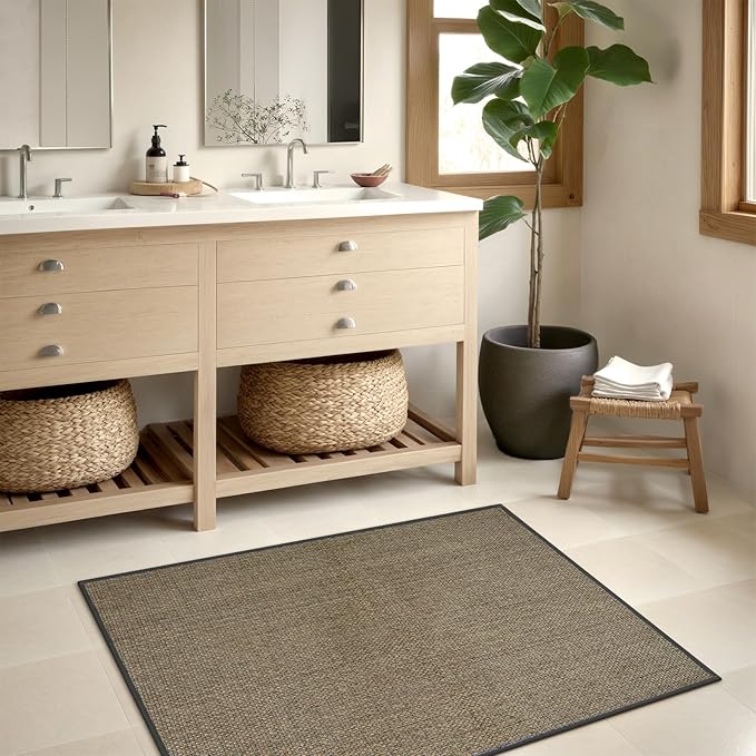 Wonnitar Washable Braided Rugs 2x3 Kitchen Mats for Floor, Absorbent Doormat Woven Neutral Rug, Rubber Backed Non Slip Bathroom Rugs Floor Carpet for Front Door Kitchen Sink(Grey/Khaki,2'x3')